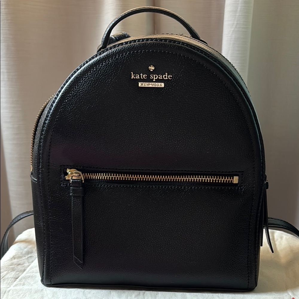 Kate Spade New York Black Leather Zipper Closure Top Handle Backpack